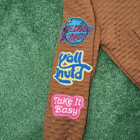 Men's‎ Kleep Canvas Sleeves Varsity Jacket Brown Orange Size Small - Picture 4 of 10